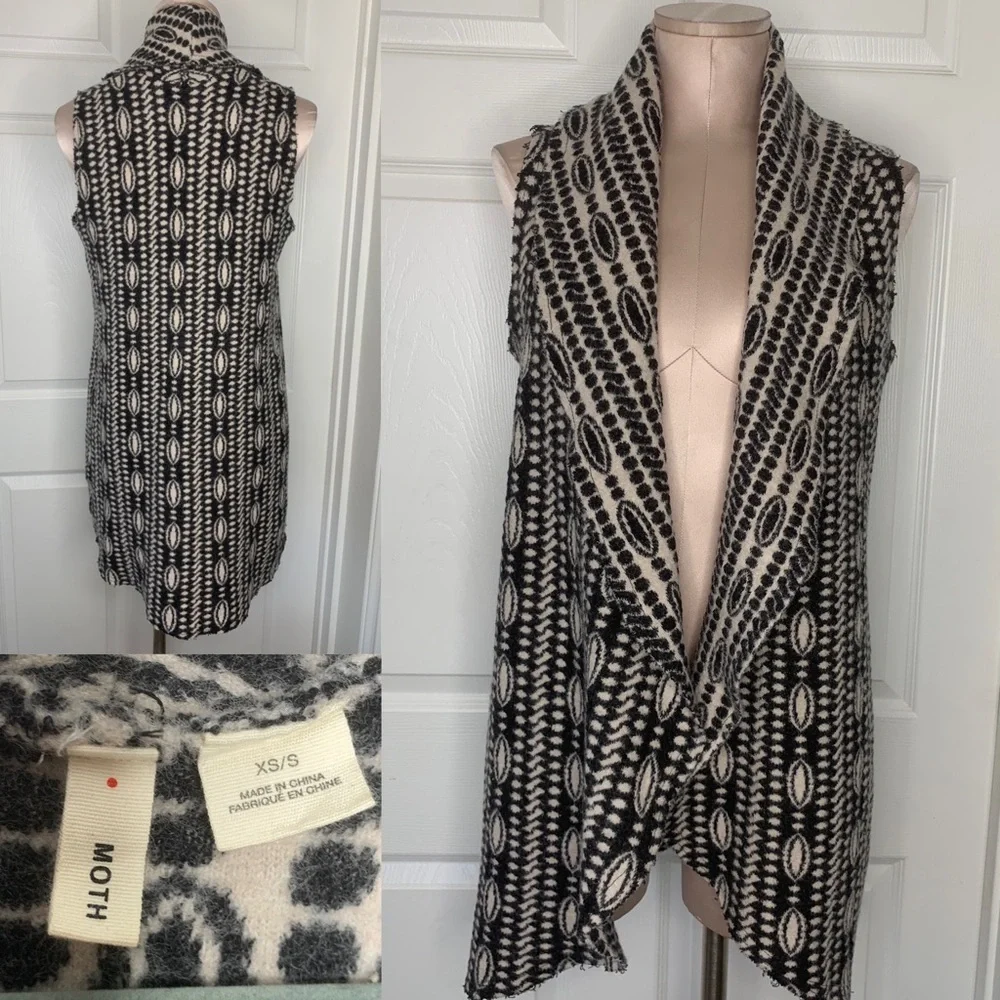 Anthropologie Moth Draped Jacquard Wool Blend Duster Sz XS /S